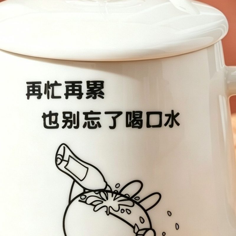 带盖带勺陶瓷马克杯 大容量水杯 细节图2