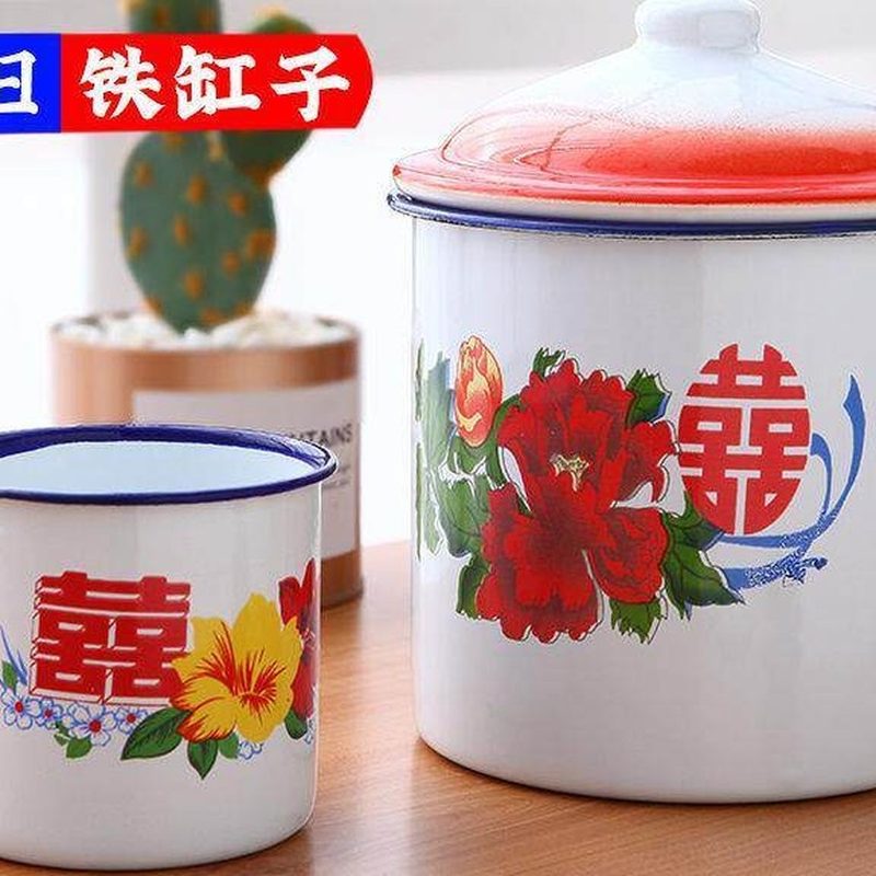 怀旧搪瓷茶缸 带盖大号复古杯 细节图1
